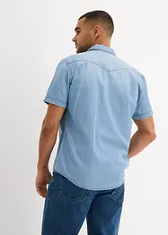 Chemise manches courtes slim en jean, 100% coton, bonprix