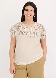 T-shirt à empiècement tissé et strass, bonprix
