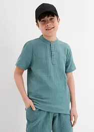 Chemise manches courtes à col montant en gaze de coton douce, bonprix