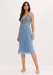 Robe midi à jupe plissée et sequins brodés, bonprix