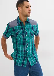 Chemise manches courtes avec empiècements denim, bonprix