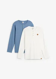 Lot de 2 T-shirts manches longues col tunisien 100% coton, bonprix