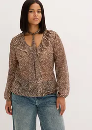 T-shirt en mesh avec volant et lavallière, bonprix