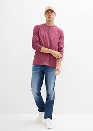 T-shirt manches longues délavé col tunisien, 100% coton, bonprix