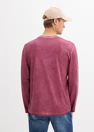 T-shirt manches longues délavé col tunisien, 100% coton, bonprix