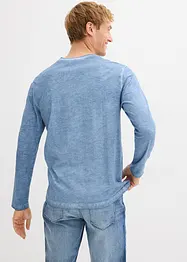 T-shirt manches longues délavé col tunisien, 100% coton, bonprix