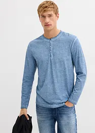 T-shirt manches longues délavé col tunisien, 100% coton, bonprix