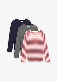 Lot de 3 T-shirts manches longues 100% coton, bonprix