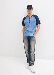 T-shirt délavé col tunisien 100% coton, bonprix