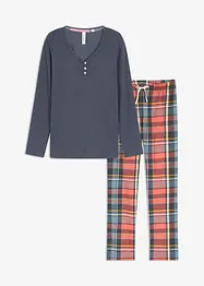 Pyjama avec T-shirt côtelé et pantalon en flanelle à fil brillant, bonprix