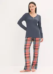 Pyjama avec T-shirt côtelé et pantalon en flanelle à fil brillant, bonprix