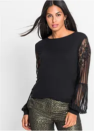 T-shirt manches longues viscose et dentelle, bonprix