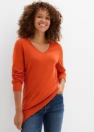Pull long basique à col V, bonprix