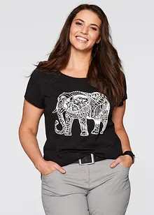 T-shirt en coton avec imprimé placé, manches courtes, bonprix