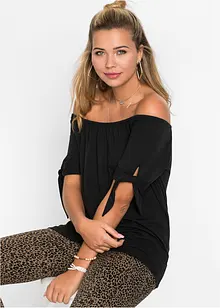 T-shirt col Bardot à détail nœud, bonprix