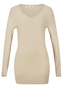 Pull long basique à col V, bonprix