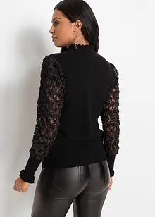 Pull col roulé avec manches en crêpe, bonprix