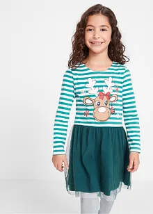 Robe en jersey fille avec tulle et imprimé Noël, bonprix