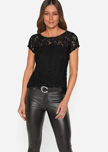 Blouse t-shirt en dentelle cordée, bonprix