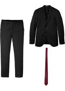 Costume 3 pièces : veste de costume, pantalon, cravate Slim Fit, bonprix