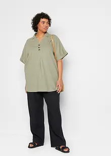 Blouse longue en lin majoritaire avec patte de boutonnage, bonprix