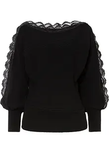 Pull en fine maille avec dentelle, bonprix