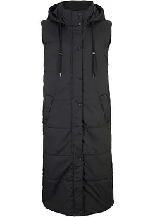 Gilet long sans manches matelassé avec capuche et fentes latérales, bonprix