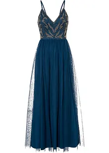 Robe à bretelles ornée de perles brodées, bonprix