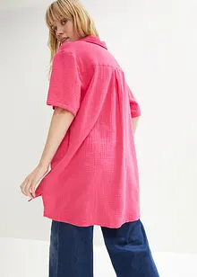 Chemise longue en gaze de coton avec patte de boutonnage, manches courtes, bonprix