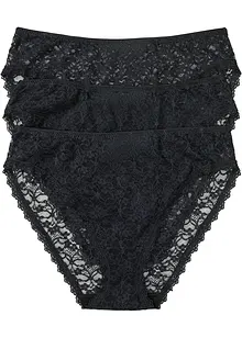 Lot de 3 slips Maxi échancrés en dentelle recyclée, bonprix
