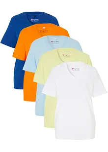 Lot de 5 T-shirts longs amples à col en V, manches courtes, bonprix