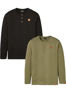 Lot de 2 T-shirts manches longues col tunisien 100% coton, bonprix