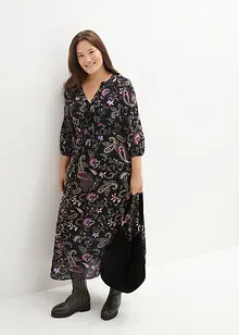 Robe longue froissée en coton avec smocks, bonprix