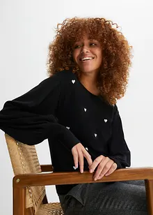 Pull avec cœurs brodés, bonprix