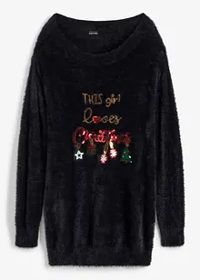 Pull épaules dégagées avec motif de Noël, bonprix