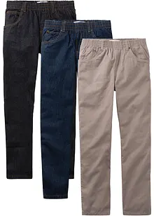 Lot de 3 pantalons à taille élastiquée, Regular Fit, Straight, bonprix