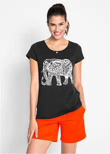 T-shirt en coton avec imprimé placé, manches courtes, bonprix