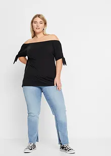 T-shirt col Bardot à détail nœud, bonprix