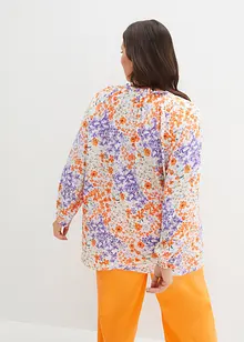 Blouse ample, texturée et volantée, forme trapèze, imprimée, manches 3/4, bonprix