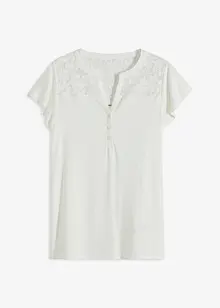 T-shirt col Henley avec dentelle en viscose, bonprix