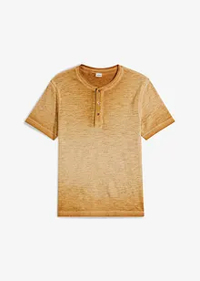T-shirt col tunisien en 100% coton, aspect délavé, bonprix