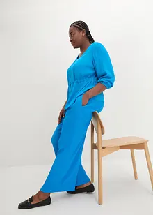 Pantalon large à effet froissé et taille haute entièrement élastiquée, bonprix