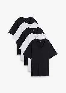 Lot de 5 T-shirts longs amples à col en V, manches courtes, bonprix