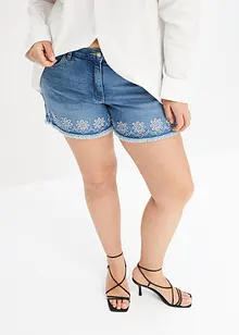 Short en jean avec broderies anglaises, bonprix