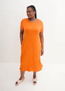 Robe midi en jersey de viscose avec poches et base froncée, bonprix