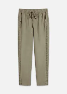 Pantalon en lin majoritaire avec empiècement de dentelle sur le côté, longueur cheville, bonprix