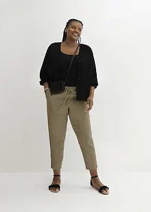 Pantalon en lin majoritaire avec empiècement de dentelle sur le côté, longueur cheville, bonprix