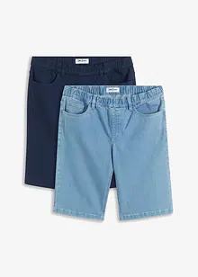 Lot de 2 bermudas en jean stretch à taille élastiquée, Regular Fit, bonprix