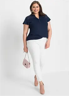 T-shirt col tunisien en jersey viscose avec dentelle, bonprix