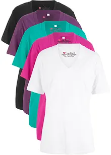 Lot de 5 T-shirts longs et amples à col V, bonprix